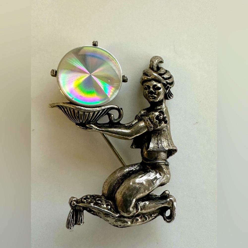 Vintage MCM Genie Fortune Teller Hologram Brooch Signed Jewelarama Pin Brooch
